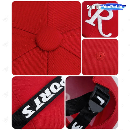 R letter Ribbon Embroidery Cotton Adjustable Hard Top Baseball Cap Sun Hat Trucker Hats Hip Hop Caps