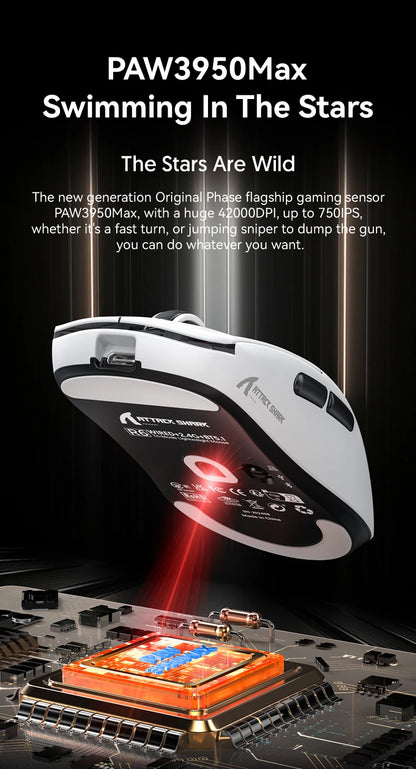 Attack Shark R6 Gaming Mouse Ultra-Light Wireless 8K, Tri-Mode PAW3950 24000 DPI Gaming Mouse with Bluetooth & Wired Connectivity