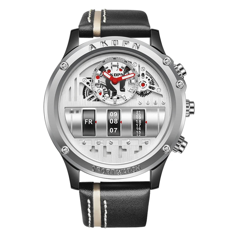 Luxury Electronic Quartz Watch For Men Business Watches Male Creative Men WristWatch Unique Rotate Date Leather Strap Watches