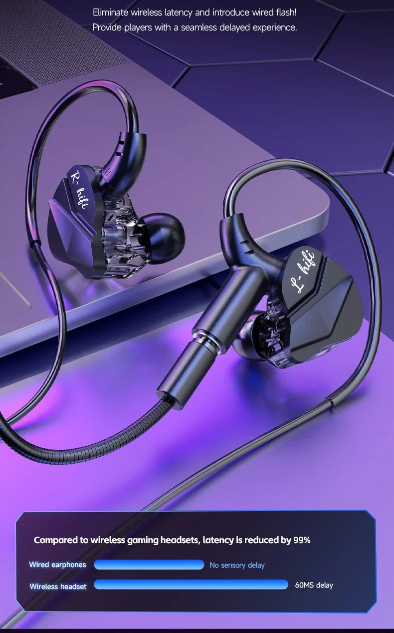 Gaming Earbuds with Dual Microphones, HiFi Stereo Gaming Headset Type-C & 3.5mm Wired In-Ear Earphones, Noise Reduction Gamer Headphones with Mic for Samsung