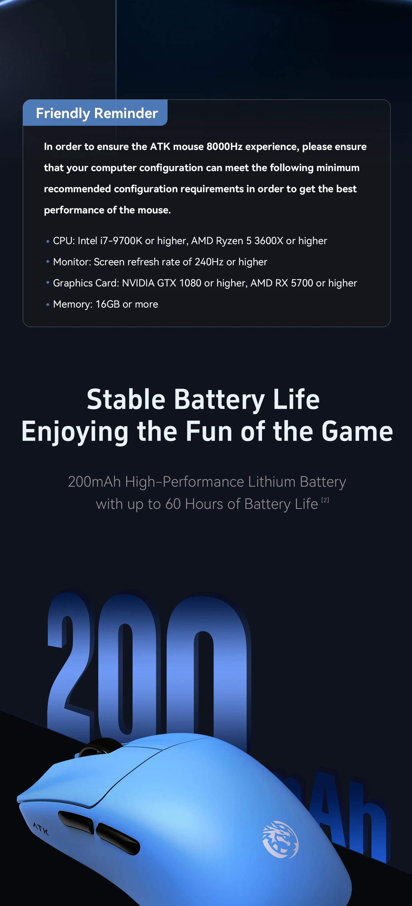 ATK BlazingSky F1 Extreme Wireless Gaming Mouse PAW3950 Ultra Dual-Mode 8000Hz 35g Lightweight E-sports FPS Mice