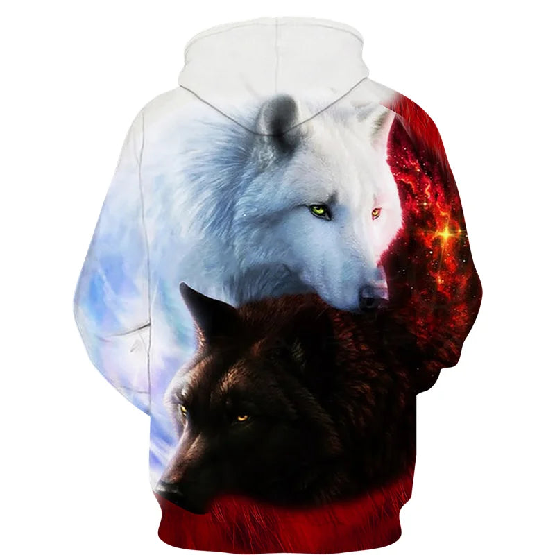 Sweat à capuz com fecho e estampado 3D de lobo, estilo streetwear, para homem/mulher, casaco com capuz unissexo casual hip-hop