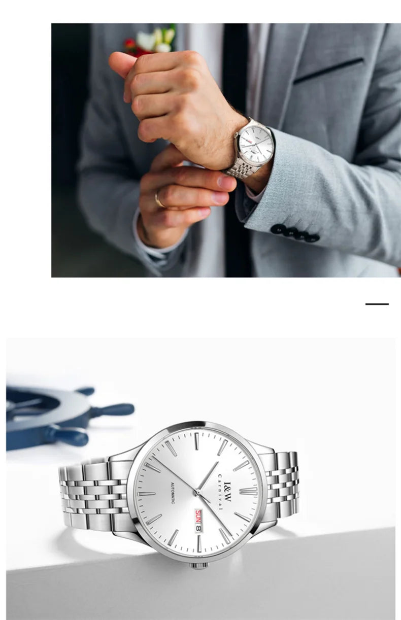 Carnival High-end Series I&W Brand Automatic Mechanical Watches Men Waterproof Watches 316L Steel Sapphire Business Men's Watch