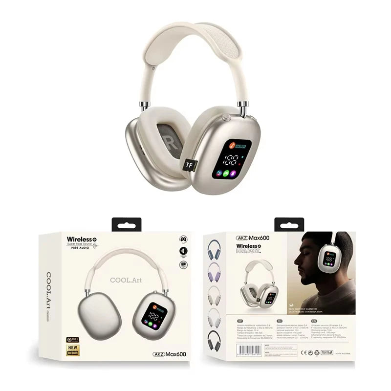 Wireless Bluetooth Headset with RGB Digital Display, Card Reader, Long Battery Life, HiFi Sound & Noise Reduction Earphones