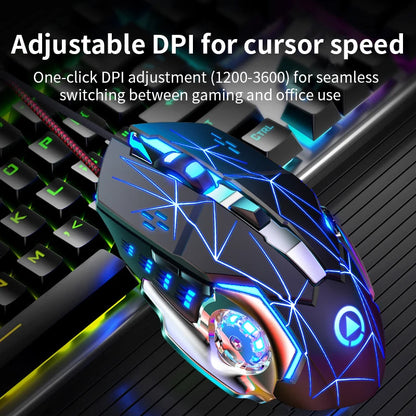 USB Wired Gaming Mouse 6-Button Ergonomic Gaming Mouse with Adjustable DPI, RGB Backlit Optical Gaming Mouse for PC, Laptop & Desktop