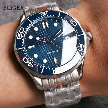 BLIGER Luxury 41mm Mechancial Men Watch Sapphire Glass NH35AMIYOTA PT5000 Movement Steel Bracelet Ceramic Bezel Date Function