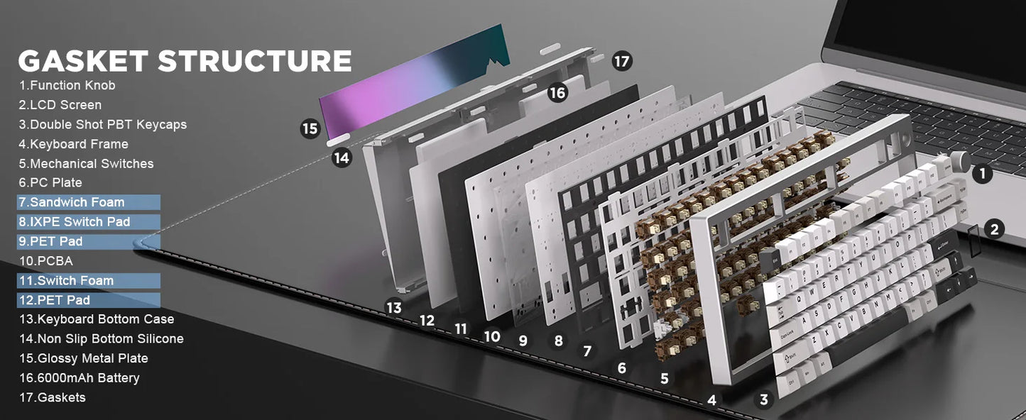 YUNZII AL80 Silver Wireless Mechanical Keyboard, Full Aluminum CNC Custom QMK/VIA Gaming Keyboard, LCD Display Hot Swap Keyboard