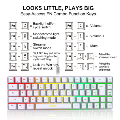 60% Percent Gaming Keyboard, Ergonomic Small Mini membrane Keyboard Compact RGB Backlit Keyboard for Windows, PC, Laptop, Gaming