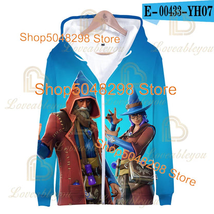 Sweatshirt Fortnite para Adultos e Crianças, Hoodie Infantil com Fecho, Estampado 3D de Jogo, para Rapazes e Raparigas, Estilo Harajuku, Manga Comprida, Roupa para Adolescentes