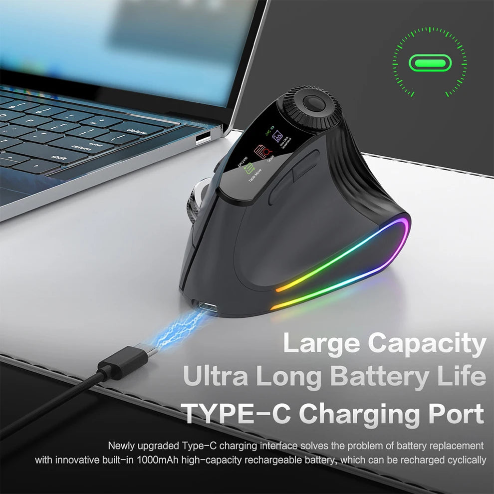 Wireless Ergonomic Mouse with Smart Flying Scroll, Bluetooth & 2.4G Rechargeable RGB Backlit Ergonomic Mouse, Adjustable DPI Gaming Mouse for PC, Laptop & Mac