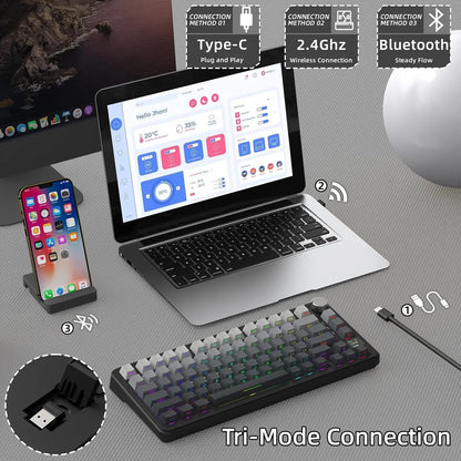 ATTACK SHARK X85 Pro 75% Mechanical Keyboard Wireless RGB Gaming Keyboard with Display Screen, Knob, Hot Swappable Gasket Mount, Bluetooth, 2.4GHz & Wired