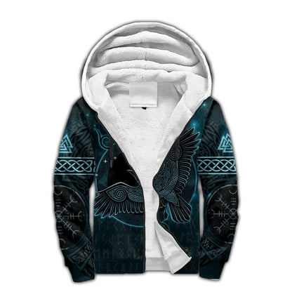Mjolnir Odin Raven Wolf Tattoo 3D Printed Mens Winter Thicker Zip Hoodie Unisex Casual Hooded Tracksuit Warm Fleece Jacket KD16