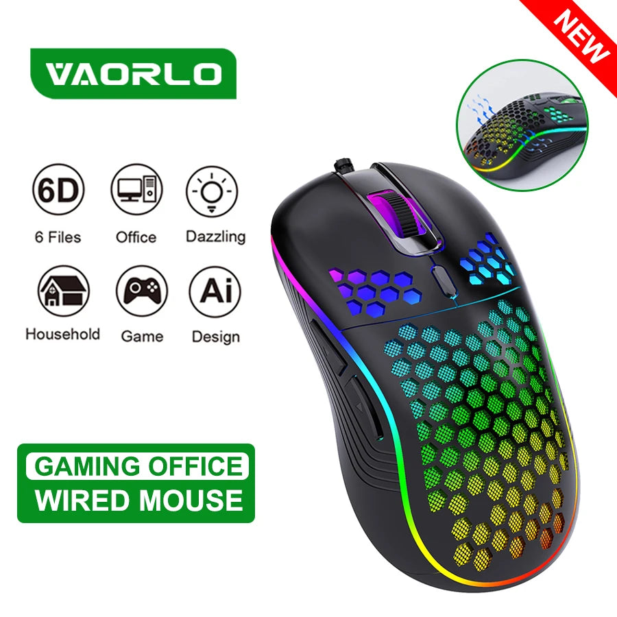 VAORLO USB Wired Gaming Mouse 7200DPI Adjustable Optical Gaming Mouse with RGB Lighting, Ergonomic Mechanical Gaming Mouse for PC, Laptop & Office