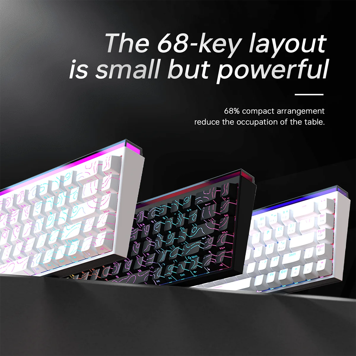 AJAZZ Mini 65% Gaming Mechanical Keyboard, 68 Keys with Red Switches, Compact Wired Office Keyboard, Stunning Lighting Effects, Self-Service Plug and Play, Supports Multiple Systems, Suitable for Gaming Mechanical Backlit Key