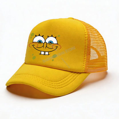 Cappellino da baseball Spongebob per bambini e adulti, cappellino in rete con emoticon, cappellino con visiera kawaii, giallo, cappellino estivo in stile anime, accessori per ragazze e ragazzi, regalo