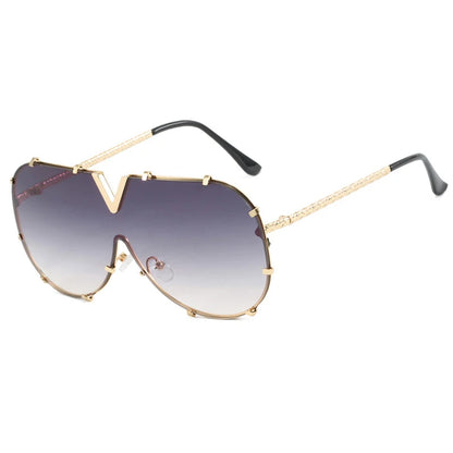 Trendy Rivets Metal Frame Oversized Pilot Women Sunglasses Brand Design Men Sunglass UV400 Outdoor Driving Travel Luxury Goggles