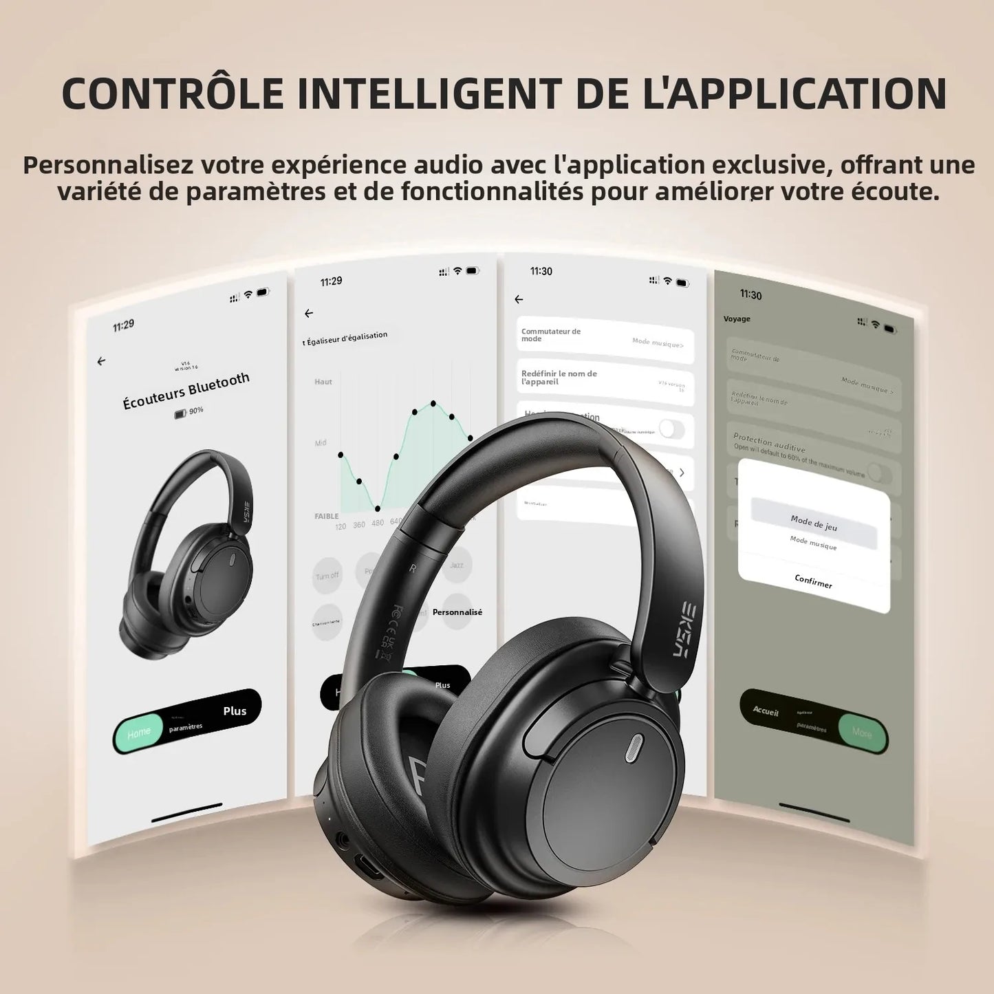 OneOdio EKSA V16 Bluetooth 5.3 Wireless Headphones with Mic, Hi-Res HiFi Over Ear Headset, 90H Battery, Bass Mode, Wired & Wireless Audio