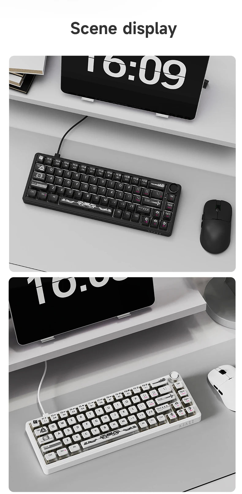 AJAZZ AK690 Clavier mécanique à 65 %, toutes les touches remplaçables à chaud, filaire USB Plug-and-Play, rétroéclairage mixte, 68 touches, clavier gaming pour ordinateur portable et PC