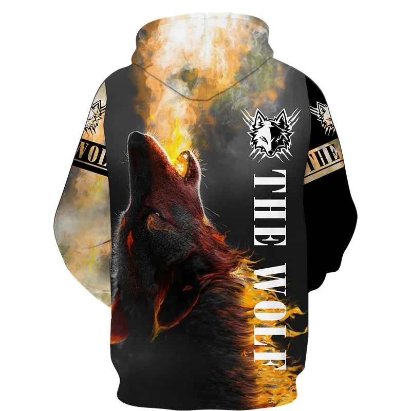 Sweat à capuz com fecho e estampado 3D de lobo, estilo streetwear, para homem/mulher, casaco com capuz unissexo casual hip-hop