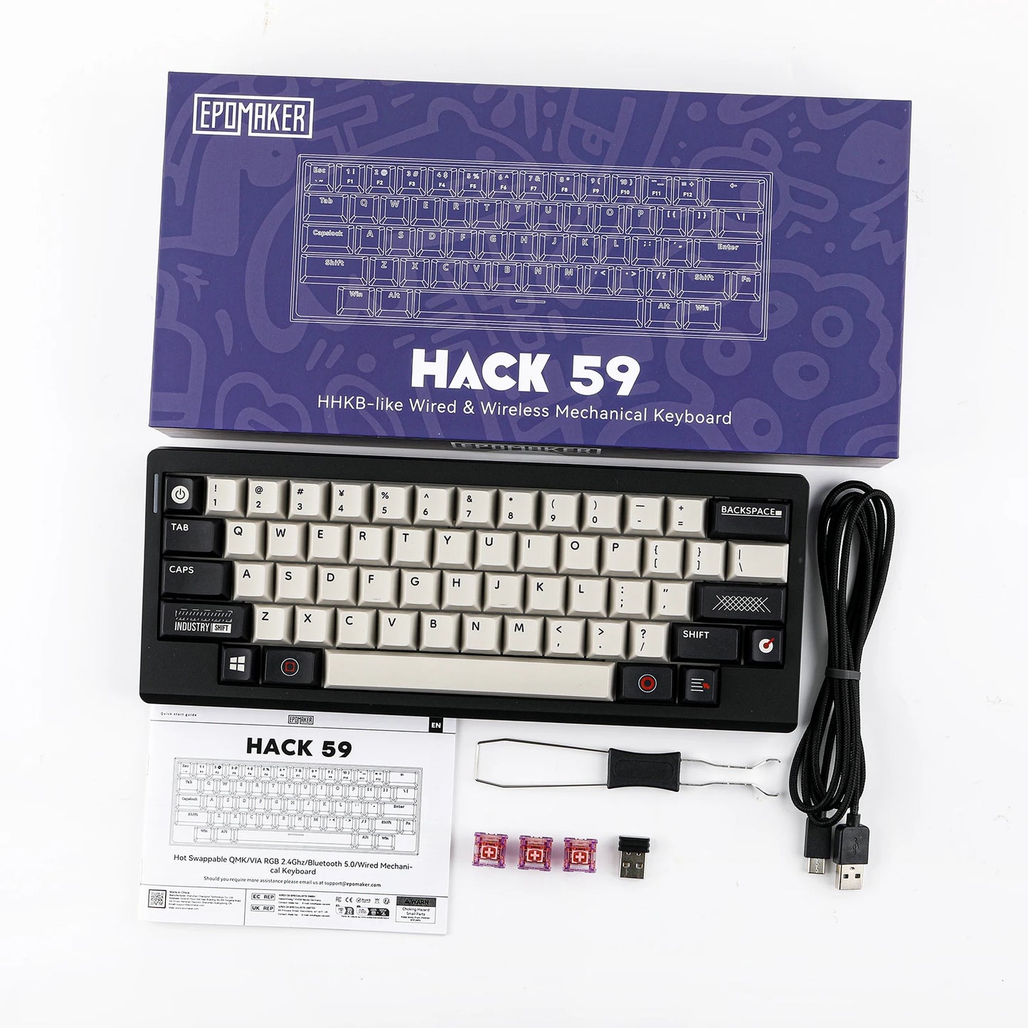 EPOMAKER Hack59 QMK/VIA HHKB-like Layout Gasket-mounted Hot-Swap Wired/2.4GHz/Bluetooth 5.0 Wireless Mechanical Gaming Keyboard