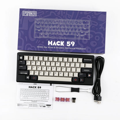 EPOMAKER Hack59 QMK/VIA HHKB-like Layout Gasket-mounted Hot-Swap Wired/2.4GHz/Bluetooth 5.0 Wireless Mechanical Gaming Keyboard