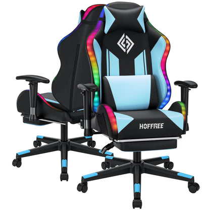 Cadeira Gaming LED para Crianças dos 8 aos 15 Anos, Cadeira Gamer Ajustável com Iluminação LED, Apoio para Pés e Suporte Lombar, Cadeira Ergonómica para PC