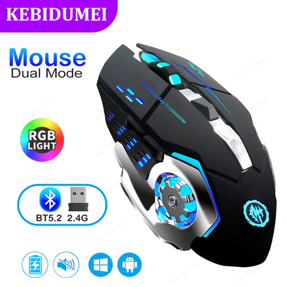 Bluetooth 5.2 Wireless RGB Gaming Mouse, Rechargeable Silent Mouse, 2.4G & Bluetooth Dual Mode, 3600 DPI Ergonomic Mouse for Laptop, MacBook & Tablet