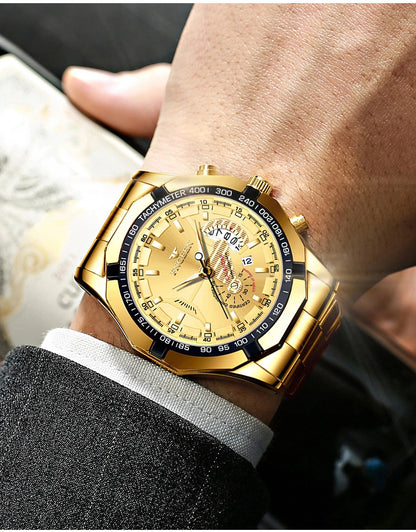 BINBOND luxury quartz wristwatch for men, luminous, water-resistant, automatic date, stainless steel