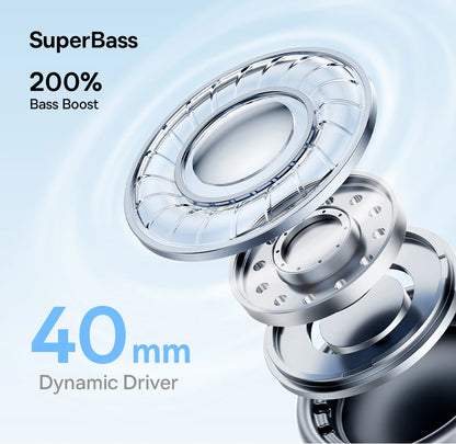 Baseus BH1 Lite Bluetooth 6.0 Wireless Headphones with Super Bass, ENC Clear Calls, 80H Playtime, Over Ear Headset for Gaming & Music