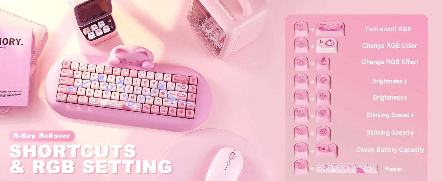 YUNZII C68 Wireless Gaming Keyboard, 65% Hot Swappable Mechanical Keyboard with RGB Backlit, Tri-Mode Bluetooth Gaming Keyboard, Cute Cat Ergonomic Keyboard