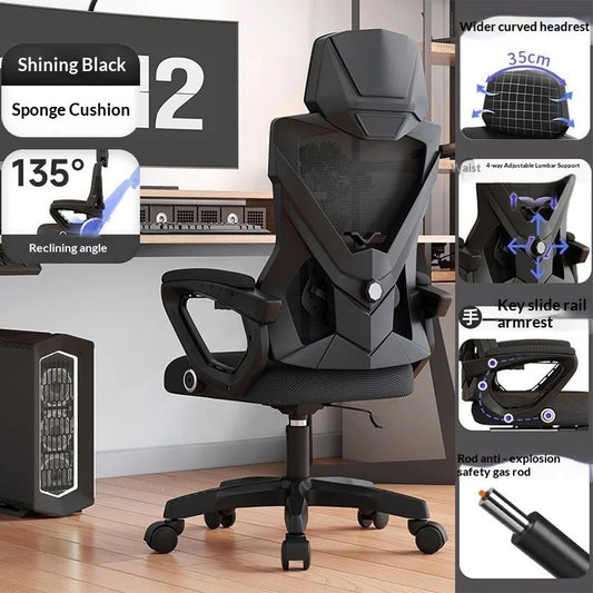 Chaise de bureau ergonomique pivotante à roulettes pour atelier, chaise de gamer relaxante, chaise de bureau à roulettes pour anime