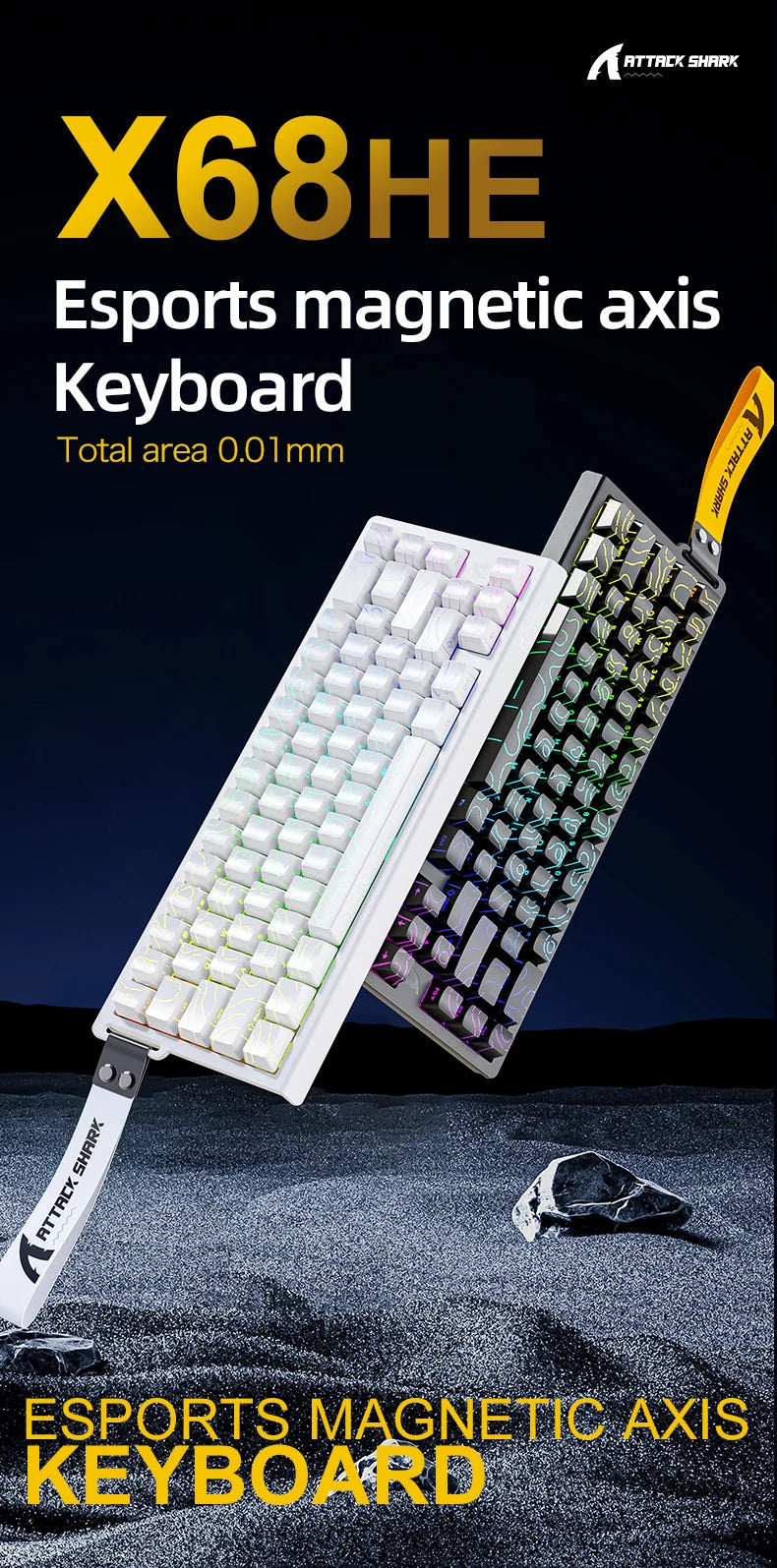 Magnetische Switch-Tastatur ATTACK SHARK X68HE kabelgebunden und FREEWOLF F68 kabelgebunden F68Pro kabellos für Pro-Gaming 8K Hz 0.01mm Rapid Trigger