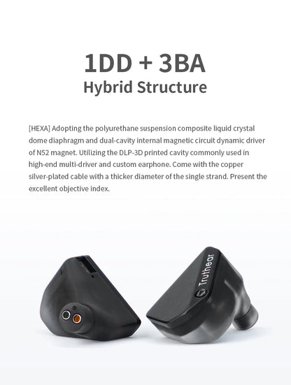 Auriculares con cable híbridos Truthear HEXA 1DD+3BA – Monitores intrauditivos IEM de alta fidelidad con cable plateado de 0.78 2Pin