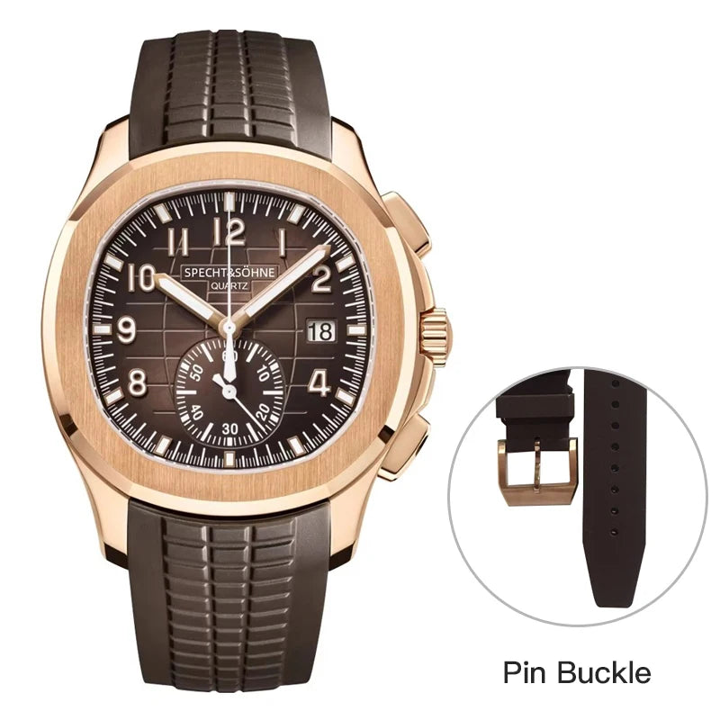 Specht & Söhne New Classic 5167 Men's Watch Orange Color Sapphire Crystal Rubber Srap Sports Male Quartz Watches 50M Waterproof