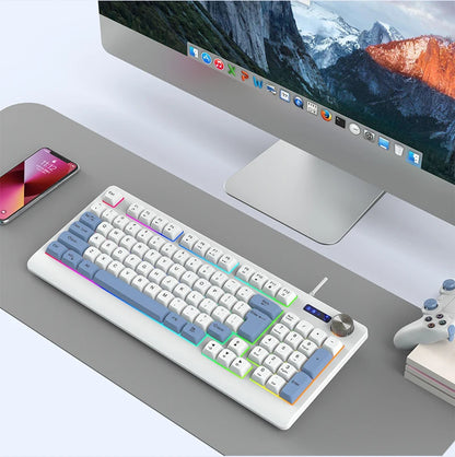 93 Keys Wired RGB Gaming Keyboard Two Tone PBT Ball Keycaps Mechanical Feeling Portable Keyboard for Laptop Office Gamer Typing