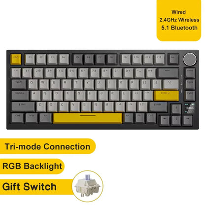 AJAZZ AK820 Mechanical Keyboard Hot-Swappable 82-Key Wired Keyboard with Rotary Volume Knob for Office, Gaming & Home