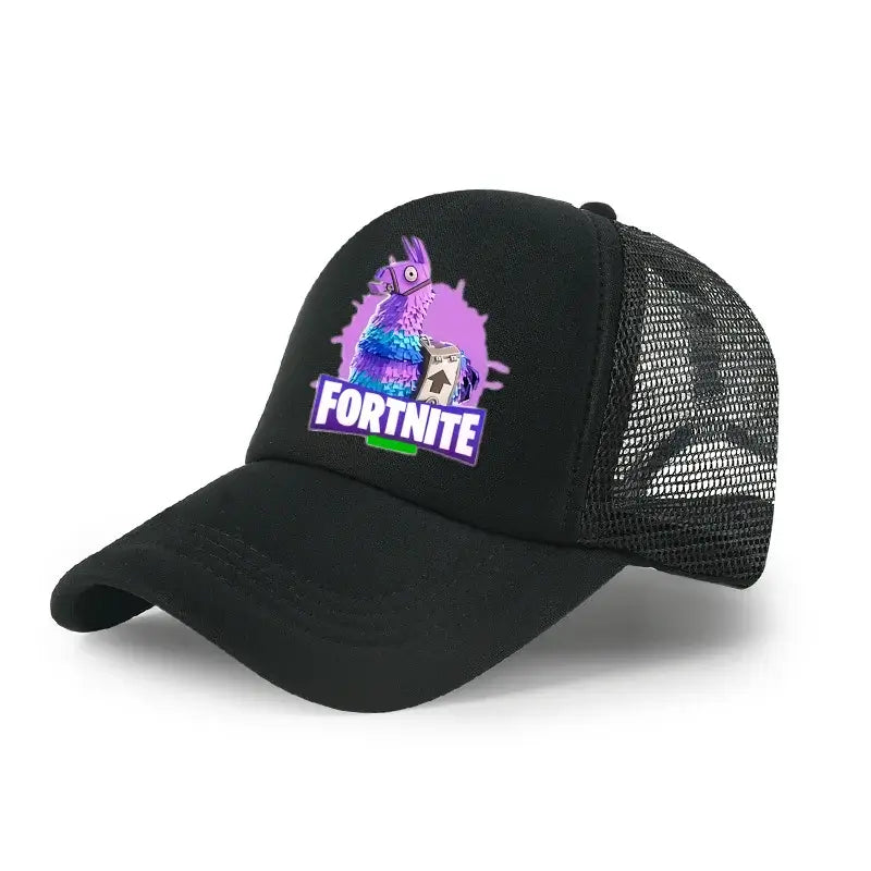 Детска бейзболна шапка Fortnite с принт в анимационен игрови стил, лятна дишаща мрежеста шапка с регулируема козирка, подарък за детски рожден ден