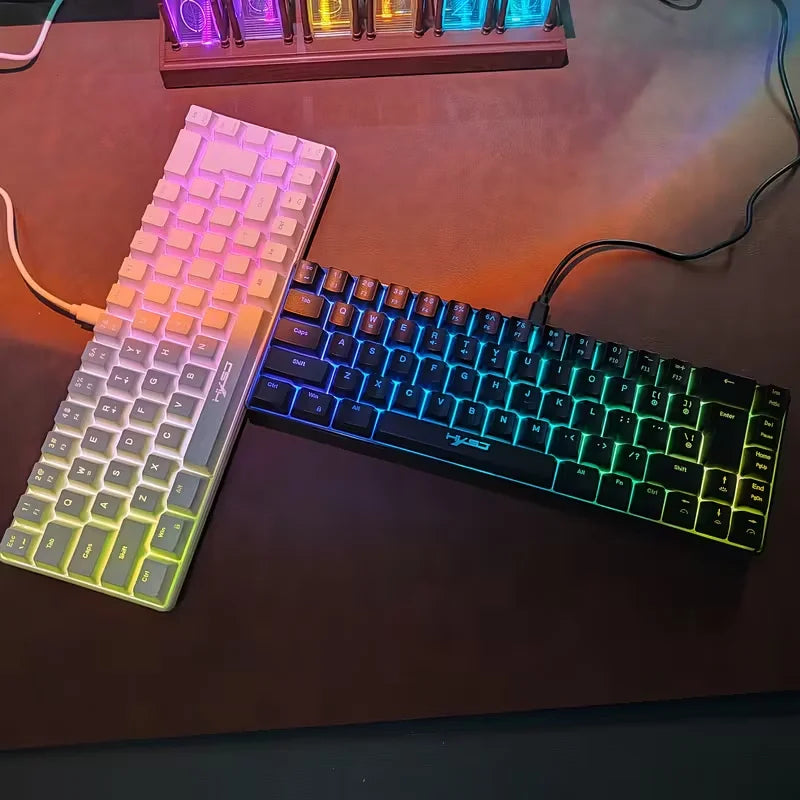 Ultra-Compact 65% Size Gaming Membrane Keyboard, Ergonomic RGB Backlit, Portable 68-Key Wired Office Keyboard with USB Plug-in,