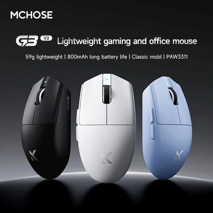 MCHOSE G3 V2 Pro Wireless Gaming Mouse, PAW3395 Three-Mode Bluetooth Gaming Mouse, Lightweight 59g Wireless Gaming Mouse for Esports, Office & PC