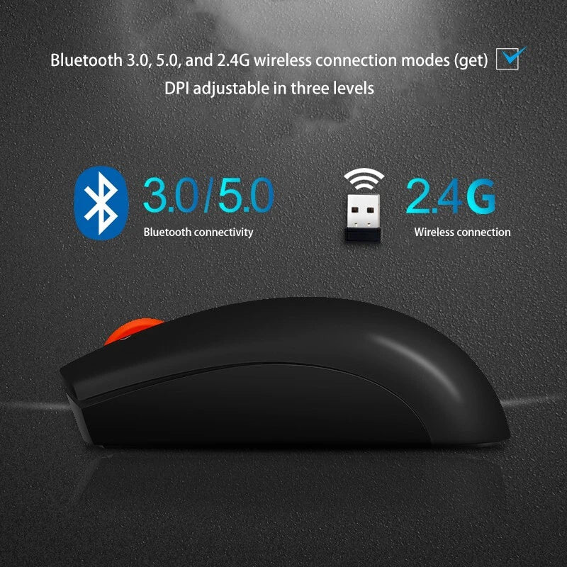 Lenovo ThinkPad Office Mouse Bluetooth + Wireless Dual-Mode Mouse, Ergonomic Wireless Office Mouse, 1200 DPI Portable Laptop Mouse