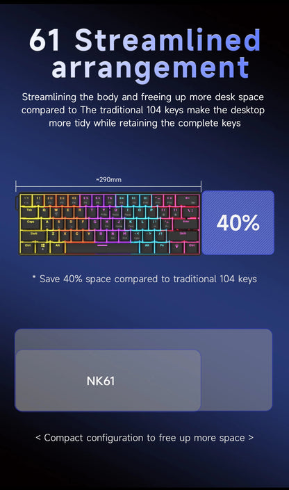 Ajazz NK61 Wired Mechanical Gaming Keyboard with full-key hot-swappable switches  RGB lighting effects 61 keys red switches
