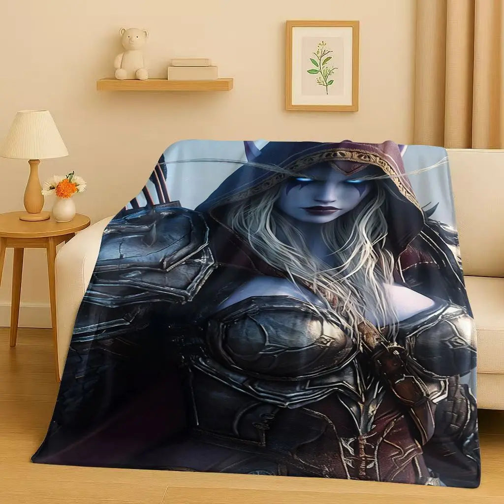 3D WOW World of Warcraft Game Demon Hunter Arthas Cartoon Flannel Blanket,Ultra Soft Plush Throw for Home Bedroom Bed Sofa Cover