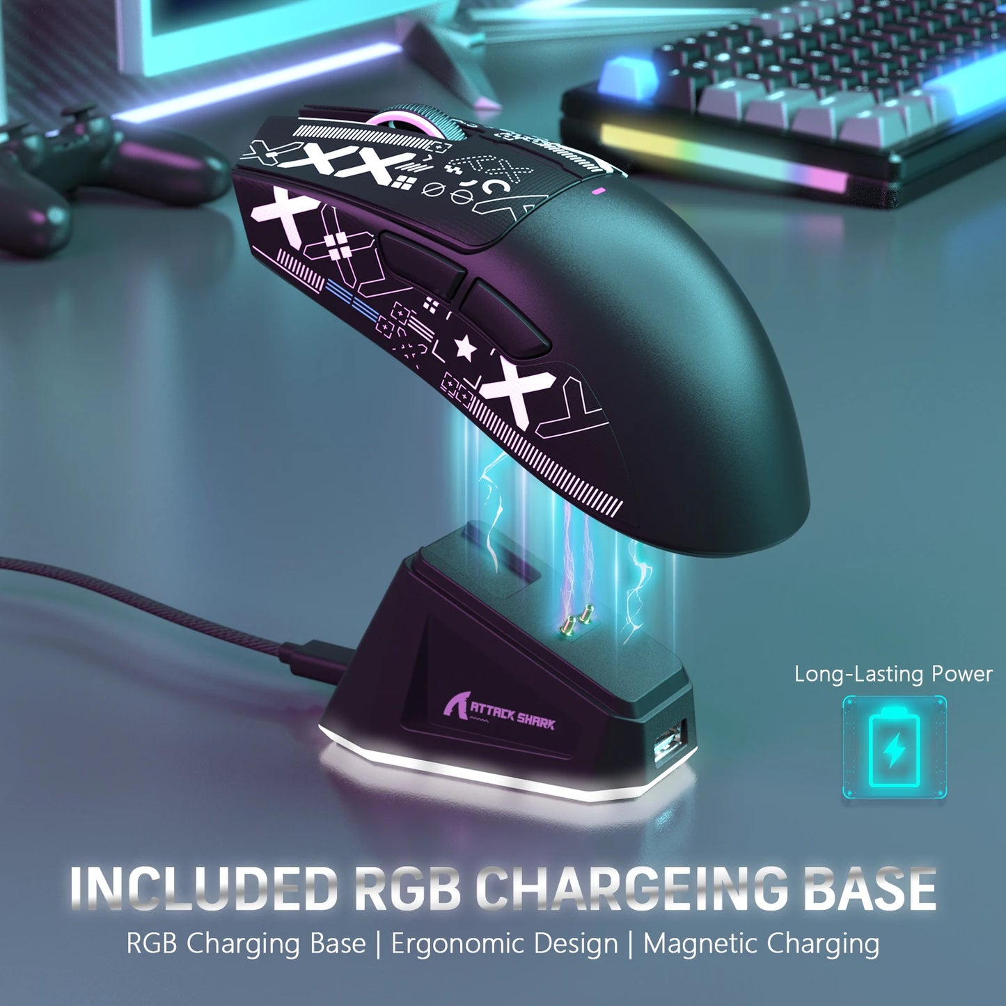 ATTACK SHARK X11 Wireless Gaming Mouse with Charging Dock, PixArt PAW3311 Sensor, Tri-Mode Bluetooth, 2.4G & Wired RGB Gaming Mouse