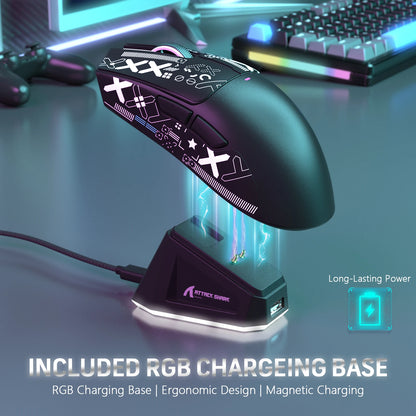 ATTACK SHARK X11 Wireless Gaming Mouse with Charging Dock, PixArt PAW3311 Sensor, Tri-Mode Bluetooth, 2.4G & Wired RGB Gaming Mouse