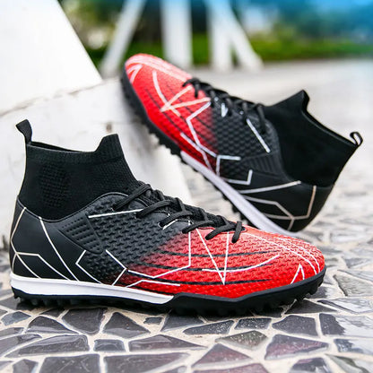 New Professional High-Top Football Shoes Artificial Grass Leather Youth Students Training Soccer Shoes for Men and Women Sports