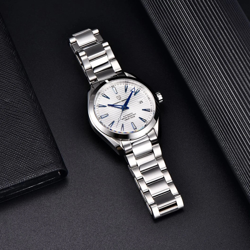Relógio de luxo para homem PAGANI DESIGN – Modelo automático mecânico (calibre 8215), em aço inoxidável, estanque, com indicador de data e ponteiros luminescentes