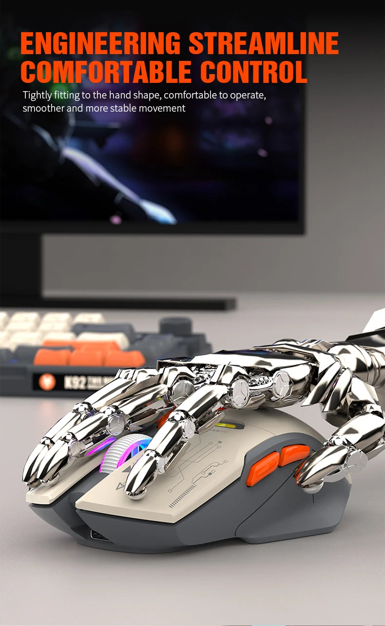 XUNSVFOX H2 trådlös Bluetooth-mus med dubbla lägen, RGB-belysning, för laptop, gaming och kontor, magnetisk laddning