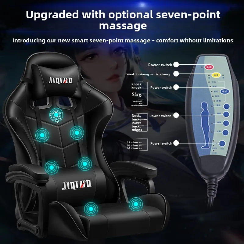 Kényelmes gamer szék, ergonomikus ülőmunka-barát játékszék, dönthető masszázsfunkcióval és forgatható kialakítással