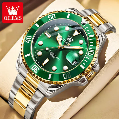 Montre pour homme OLEVS 5885 – Modèle authentique, bracelet en acier, calendrier, mouvement à quartz, livrée dans un coffret cadeau de luxe