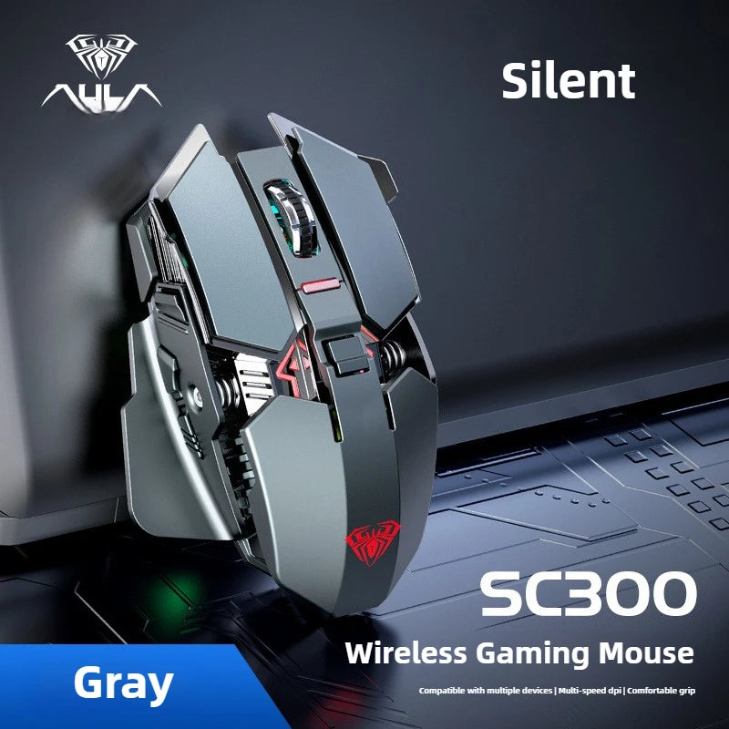 SC300 Wireless Mechanical Gaming Mouse, Rechargeable RGB Gaming Mouse with Adjustable DPI, Silent Ergonomic Wireless Mouse for PC, Laptop & Tablet
